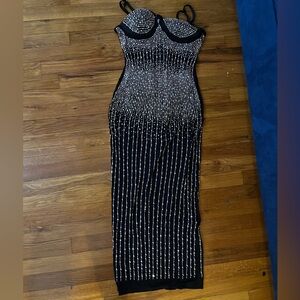Fashion Nova Black and Silver Strapless Dress